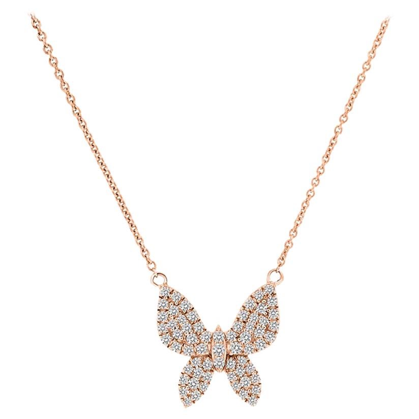 18 Karat Rose Gold Butterfly Large Diamond Necklace '1/2 Carat' For Sale