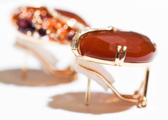 18 Karat Rose Gold Button Style Pierced Earring Orange Topaz, Diamonds, Rubelite