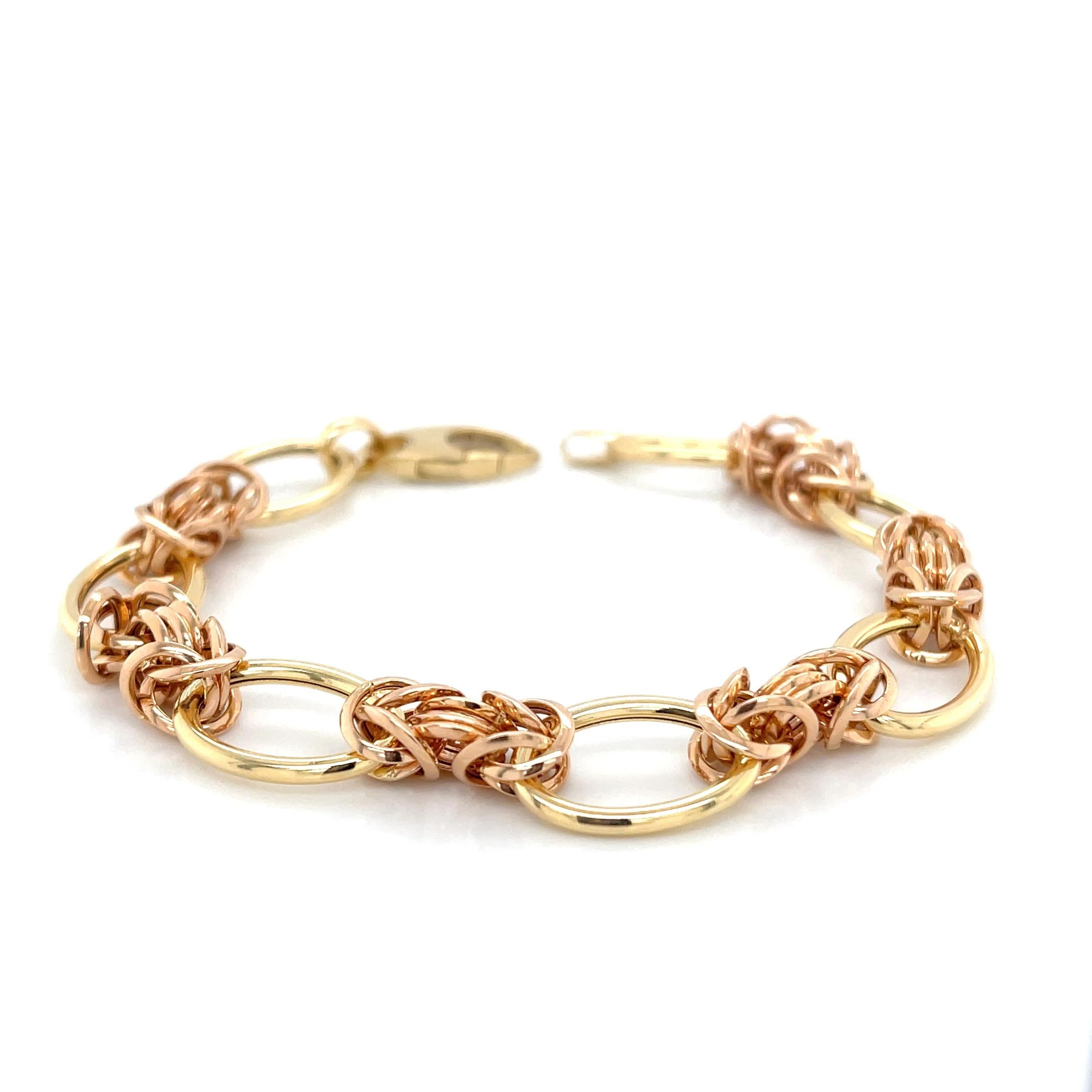 Women's or Men's Byzantine 18K Rose Gold Chain Bracelet For Sale