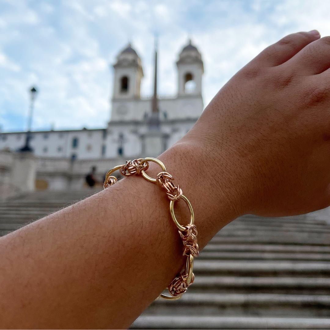Byzantine 18K Rose Gold Chain Bracelet For Sale 4