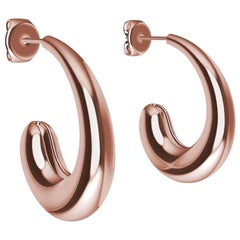 18 Karat Rose Gold C-Hoop Teardrop Hoop Earrings