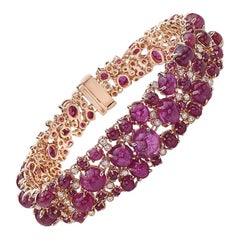 18 Karat Rose Gold Cabochon Ruby and Diamond Bracelet