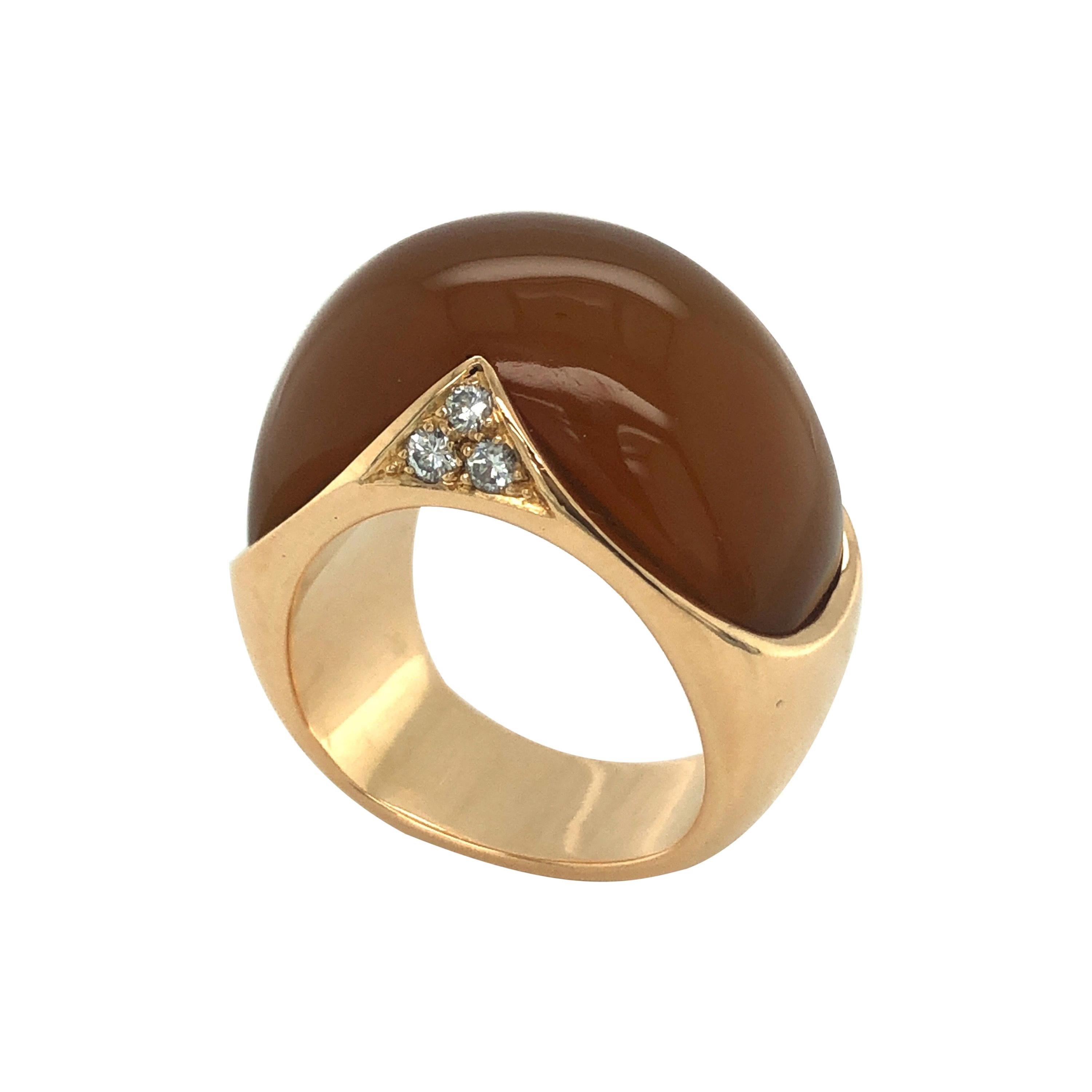 Anello con diamante e corniola in oro rosa 18 carati di Paul Binder, 1974