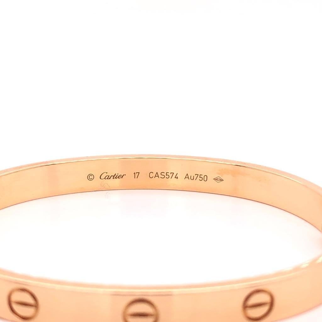 18 Karat Rose Gold Cartier Love Bracelet Bangle In Excellent Condition In Aventura, FL