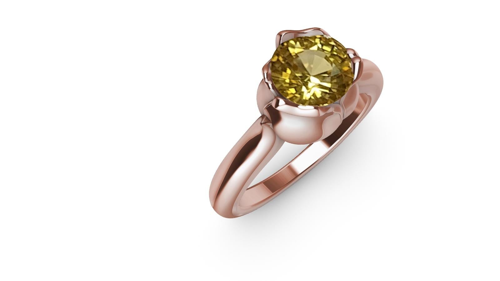 For Sale:  18 Karat Rose Gold Ceritfied Yellow Sapphire 1.37 Carat Tulip Ring 4