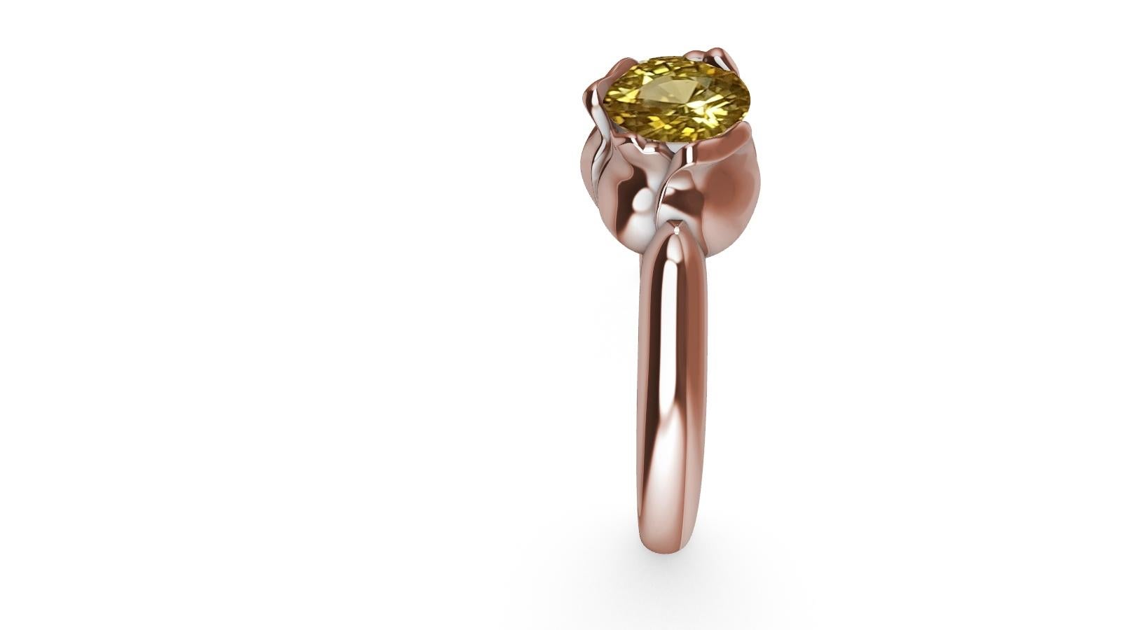 For Sale:  18 Karat Rose Gold Ceritfied Yellow Sapphire 1.37 Carat Tulip Ring 5