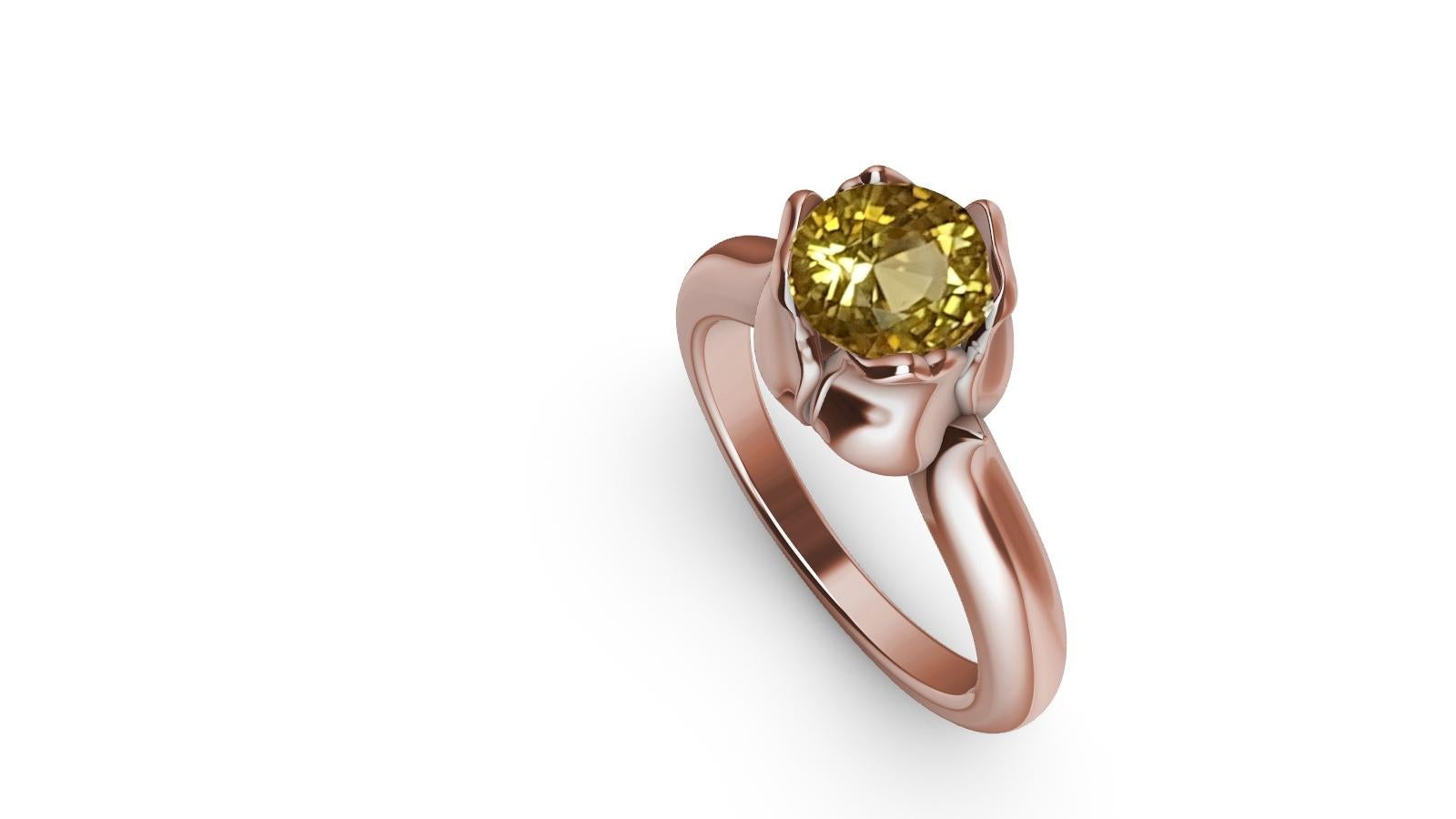 For Sale:  18 Karat Rose Gold Ceritfied Yellow Sapphire 1.37 Carat Tulip Ring 7