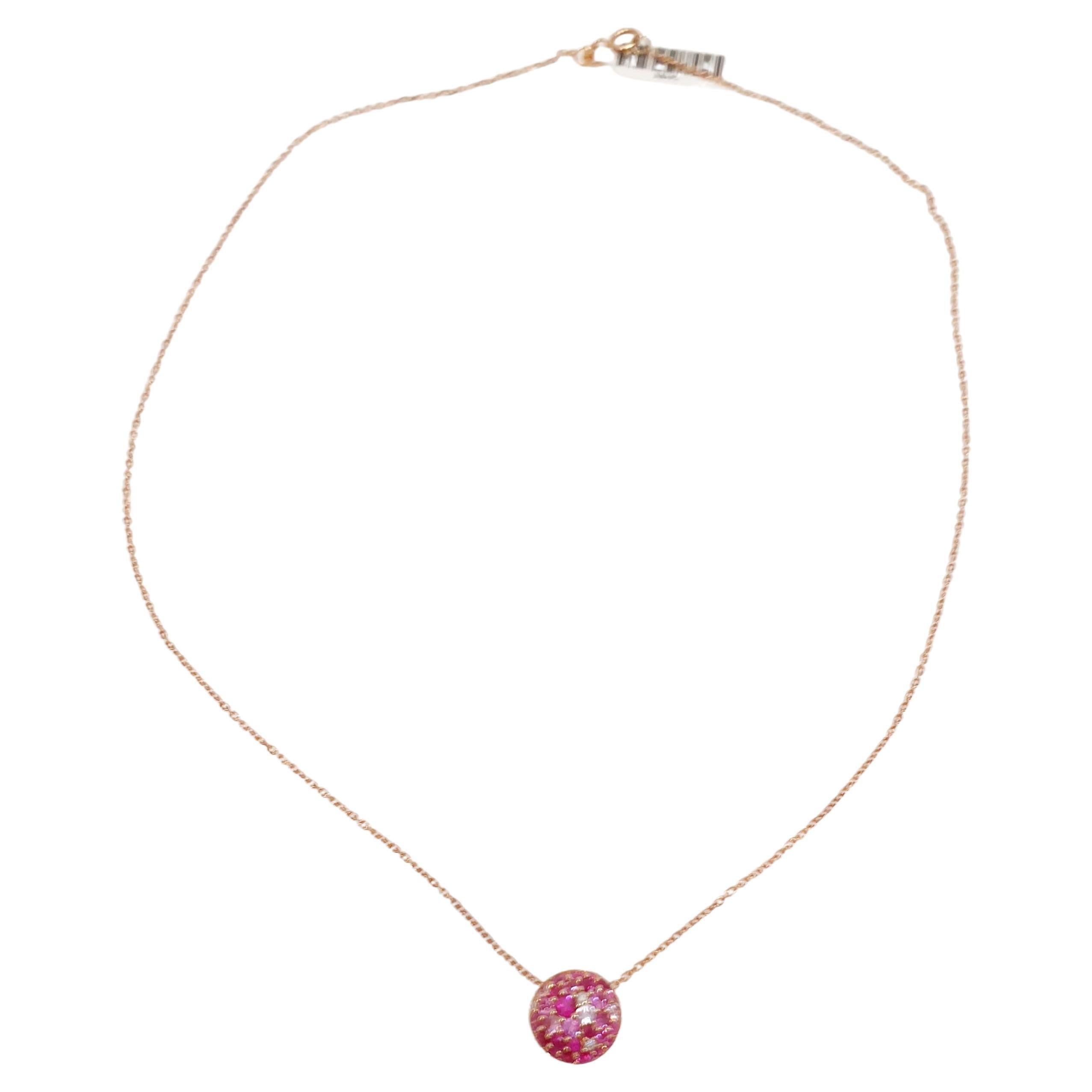Contemporary  18 karat Rose Gold Chain with pavée of Ruby and Diamond Pendant For Sale