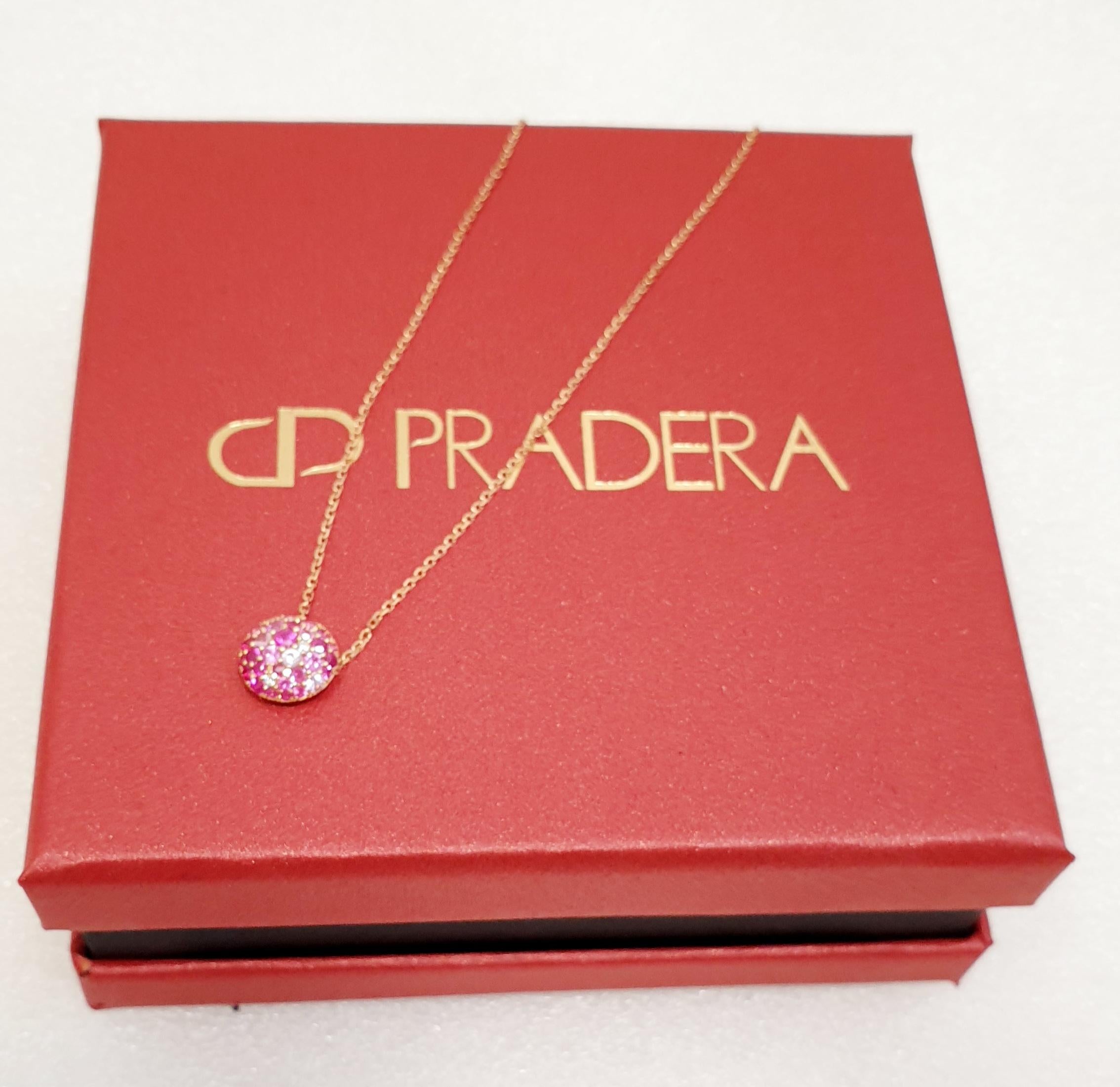  18 karat Rose Gold Chain with pavée of Ruby and Diamond Pendant For Sale 1