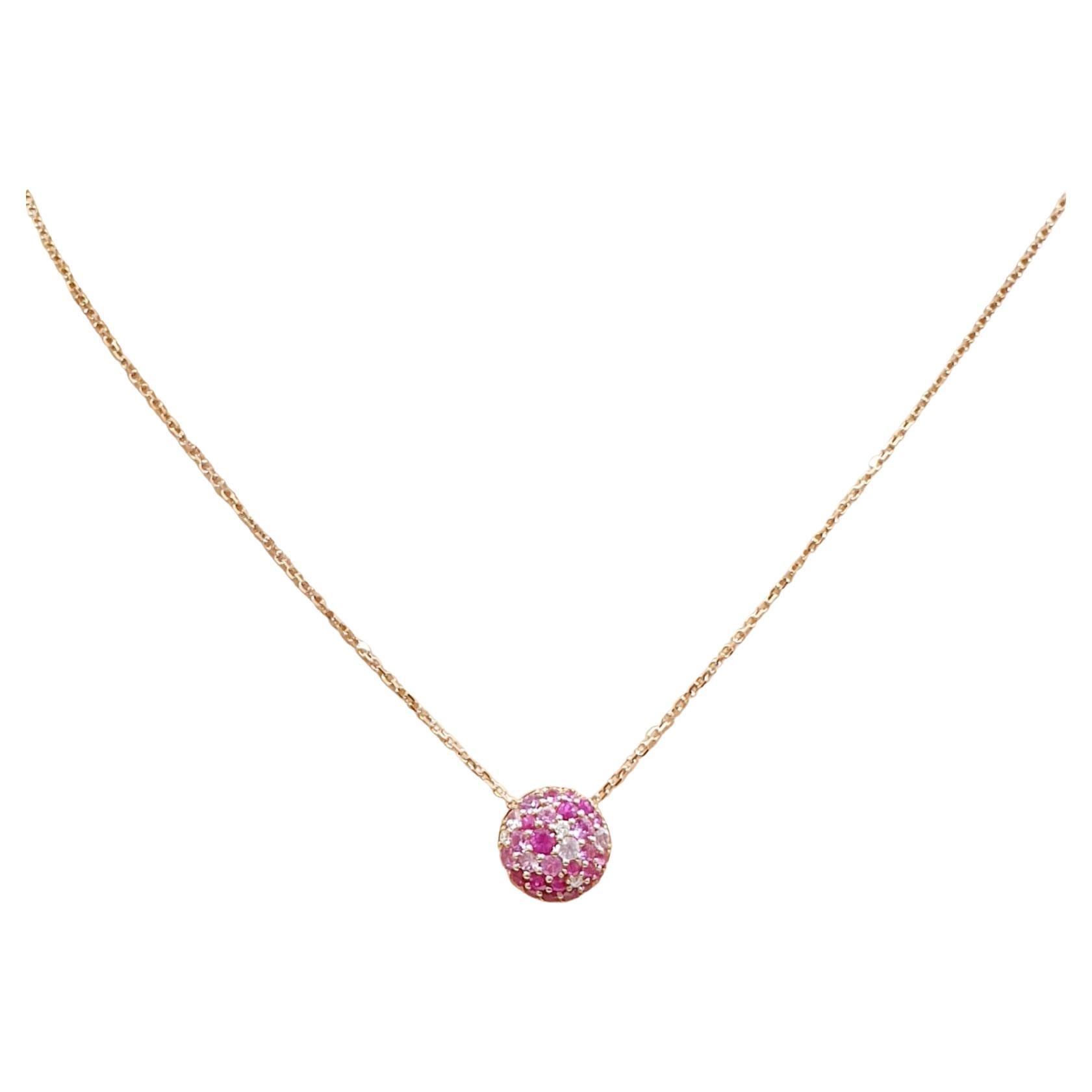  Chaîne en or rose 18 carats avec pendentif pavé de rubis et de diamants