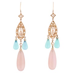 18 Karat Rose Gold Chalcedony and Diamond Dangle Earrings