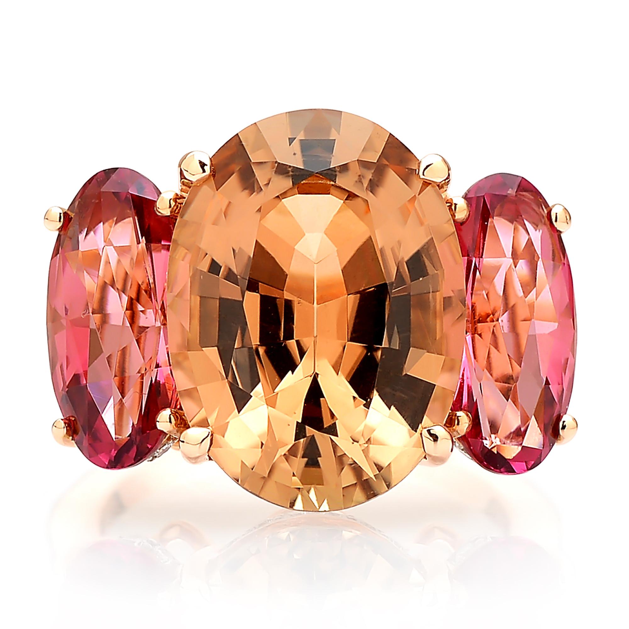 Oval Cut Paolo Costagli 18KT Rose Gold Champagne and Pink Tourmaline Ring with Diamond