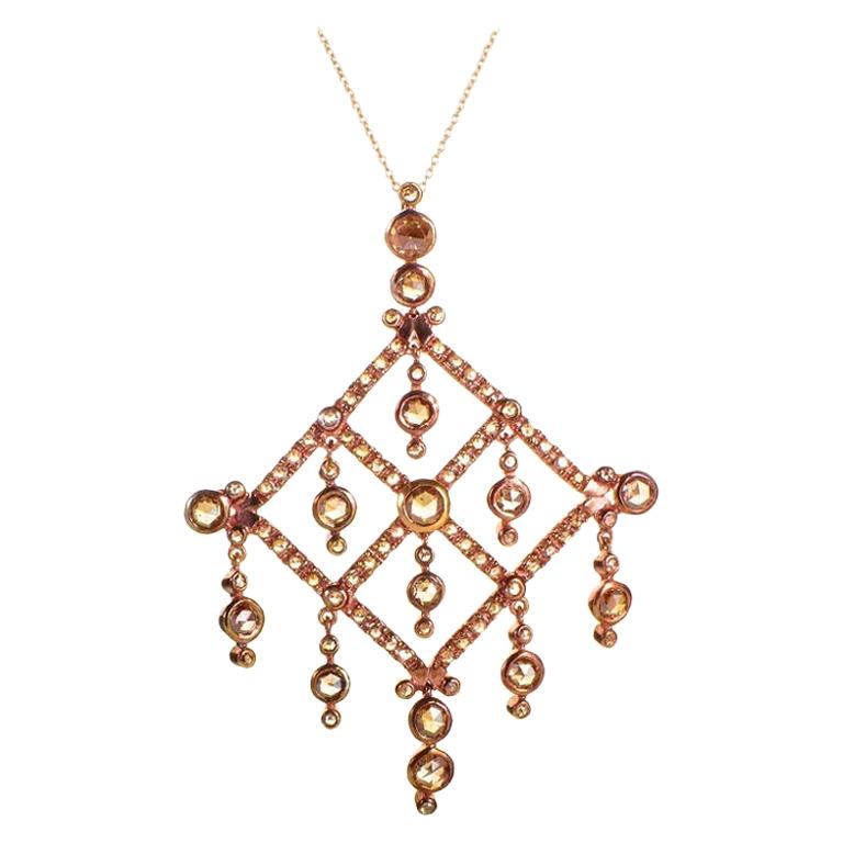 18 Karat Rose Gold Champagne Diamond Pendant Necklace