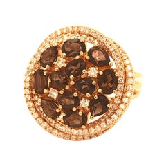 18K Rose Gold Spiral Diamond Halo Chocolate Sapphire Cluster Cocktail 6.5 Ring