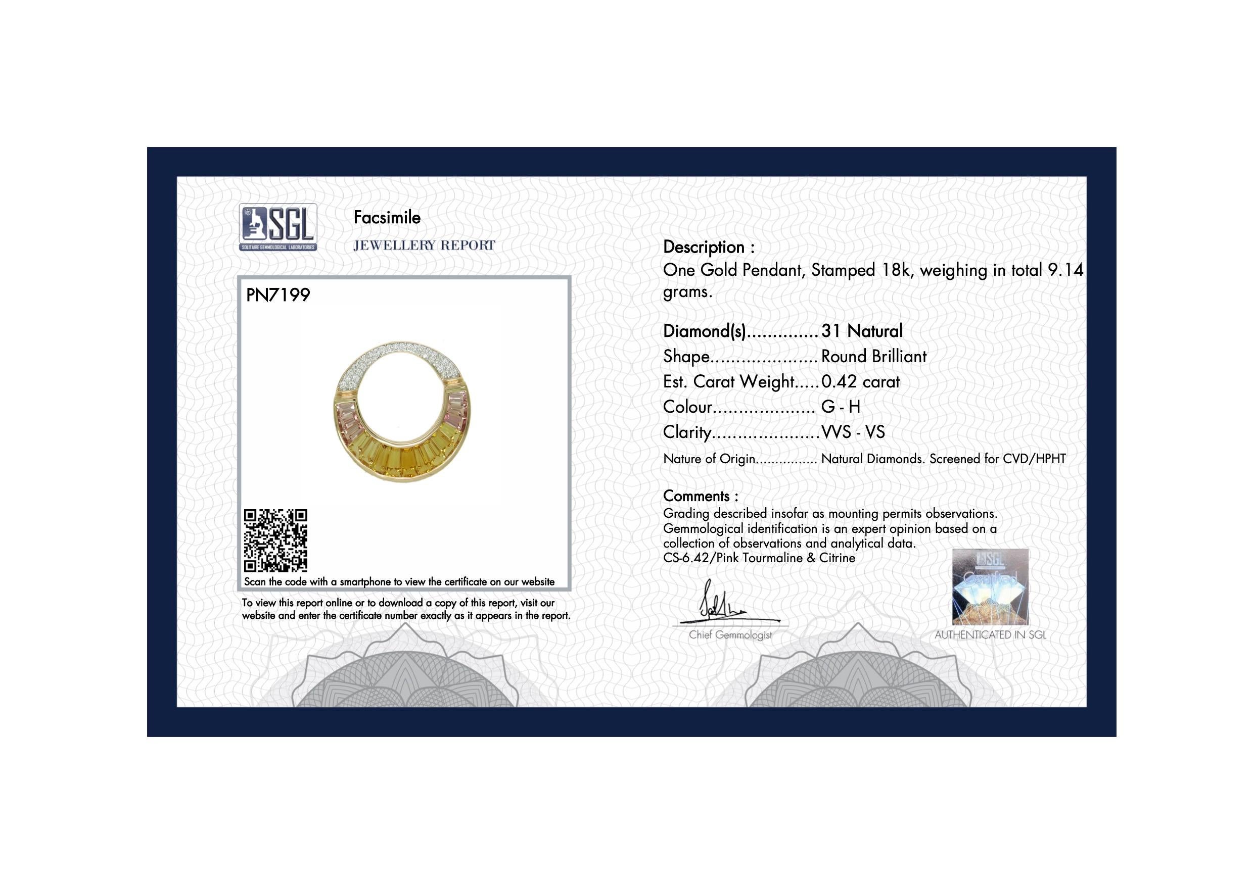 18 Karat Rose Gold Citrine Peach Tourmaline Diamond Pendant Necklace Brooch For Sale 12