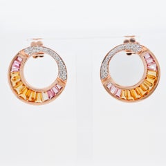 18 Karat Rose Gold Citrine Peach Tourmaline Baguette Diamond Stud Earrings