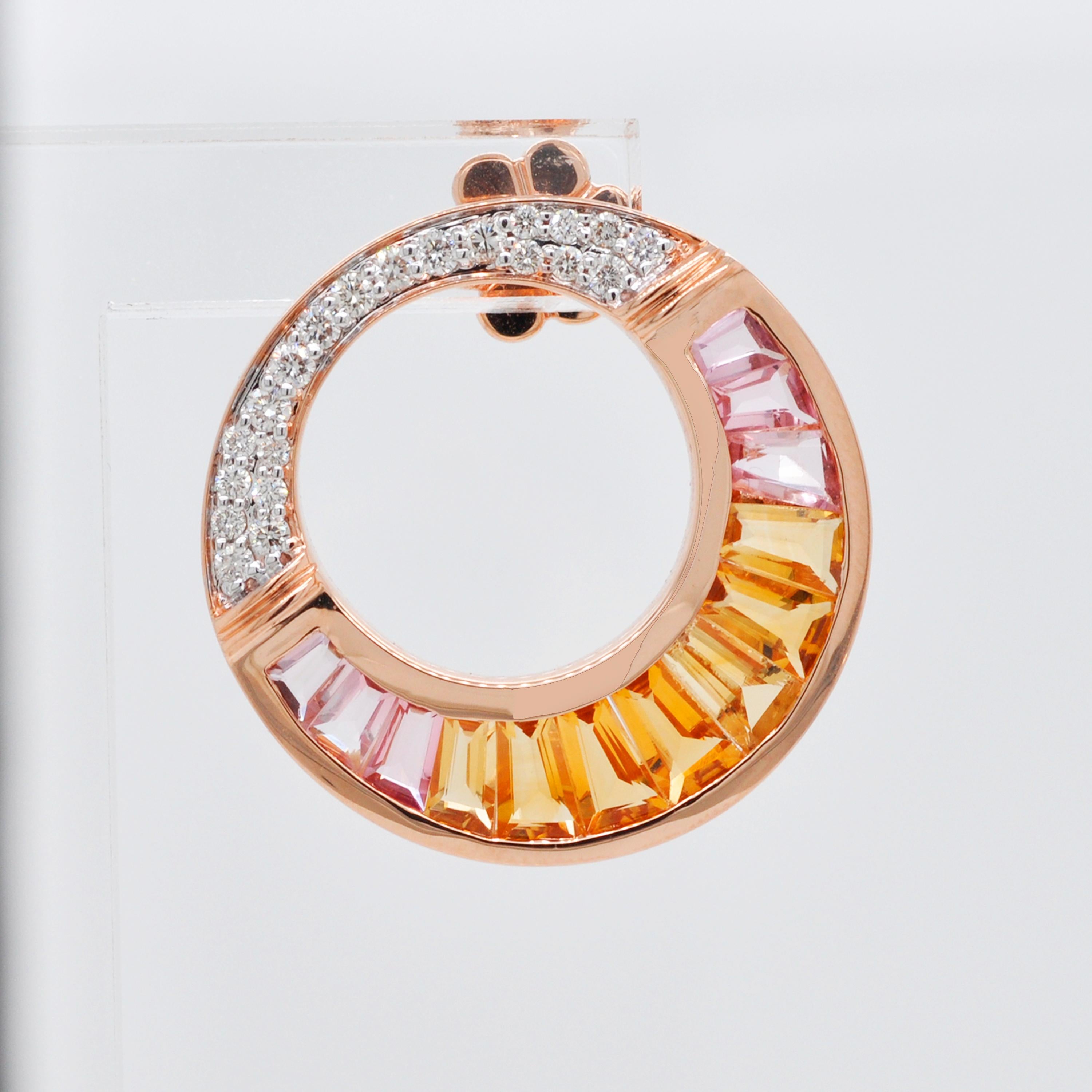 Tapered Baguette 18 Karat Rose Gold Citrine Peach Tourmaline Baguette Diamond Stud Earrings For Sale
