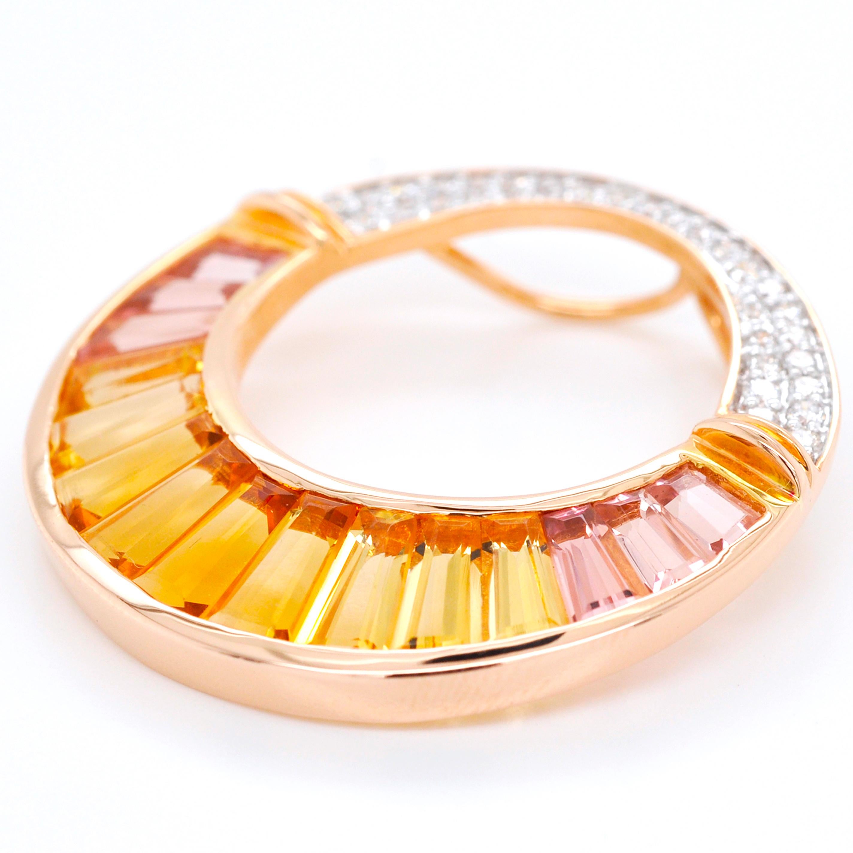 Collier pendentif broche en or rose 18 carats, citrine, tourmaline pêche et diamants en vente 2