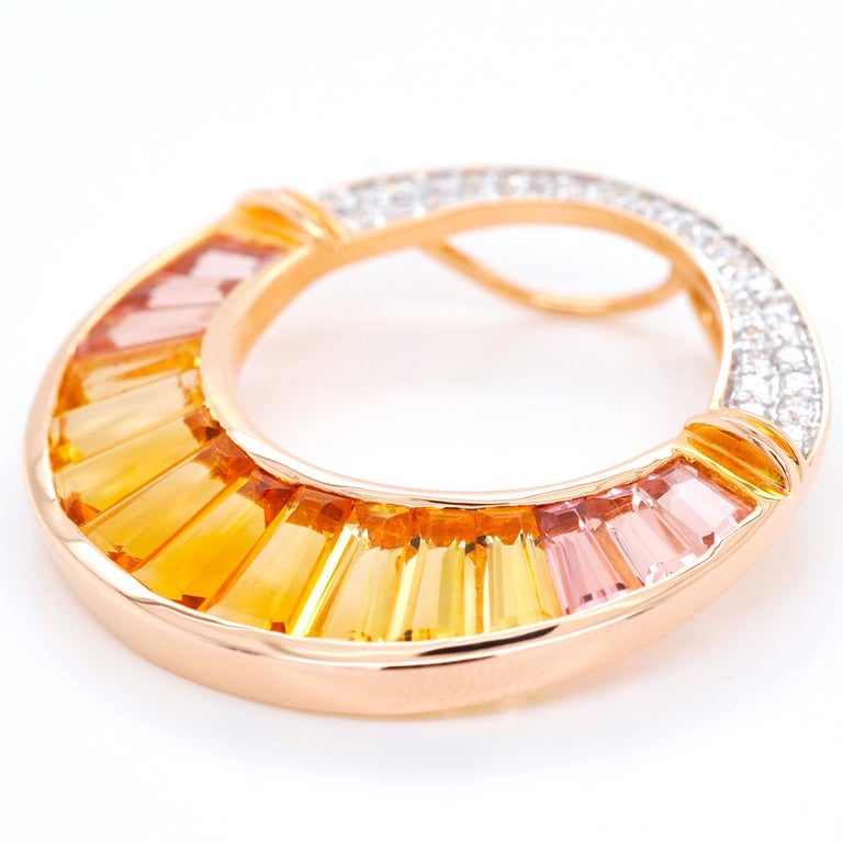 18 Karat Rose Gold Citrine Peach Tourmaline Diamond Pendant Necklace Brooch For Sale 2