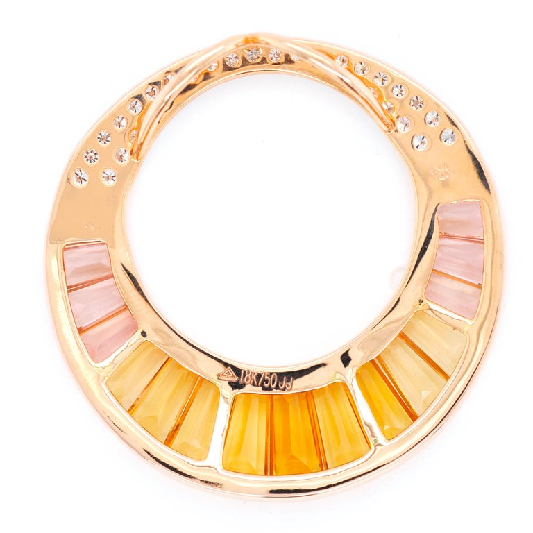 18 Karat Rose Gold Citrine Peach Tourmaline Diamond Pendant Necklace Brooch For Sale 3