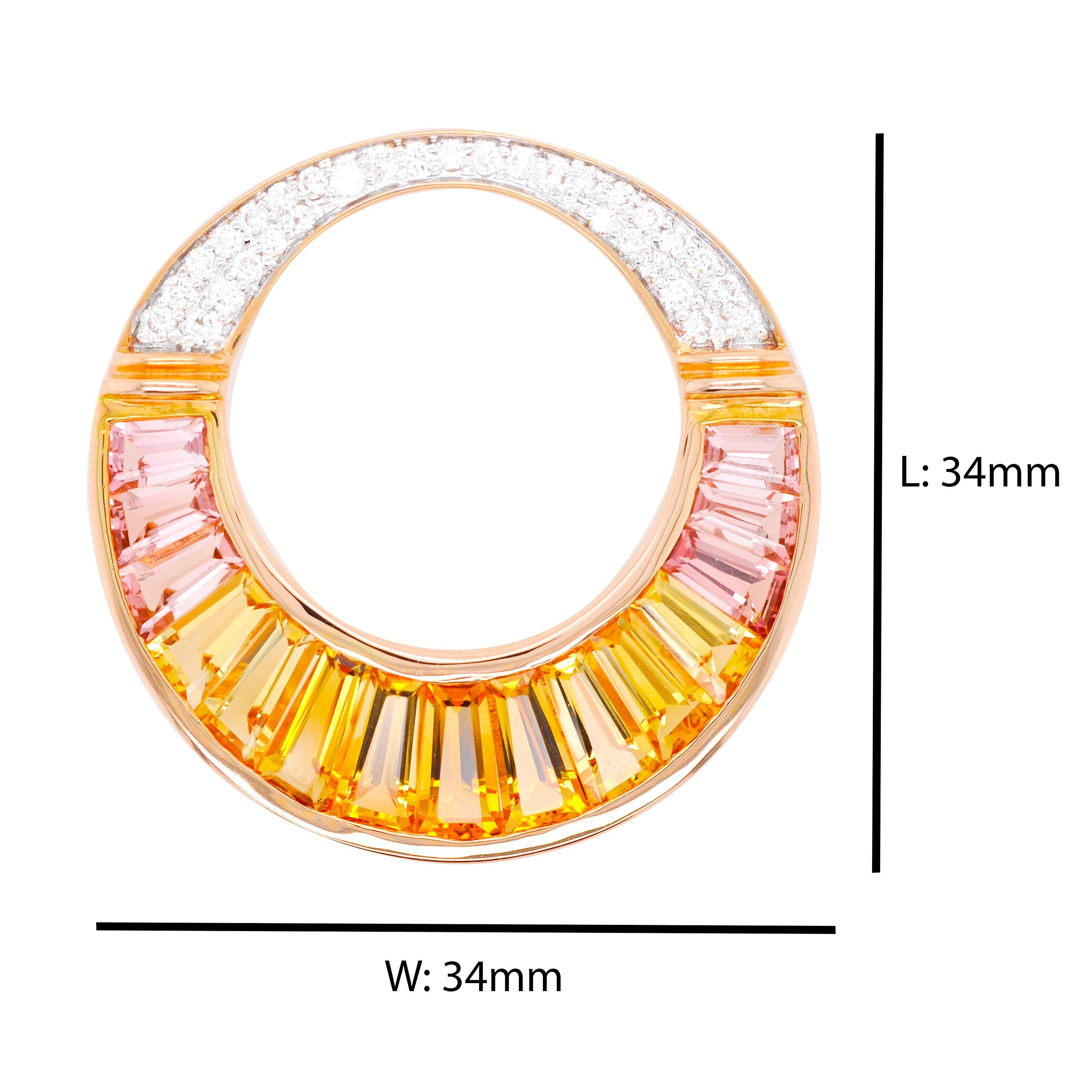 Taille navette Collier pendentif broche en or rose 18 carats, citrine, tourmaline pêche et diamants en vente