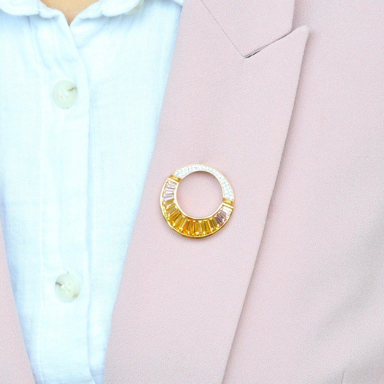 18 Karat Rose Gold Citrine Peach Tourmaline Diamond Pendant Necklace Brooch For Sale 9