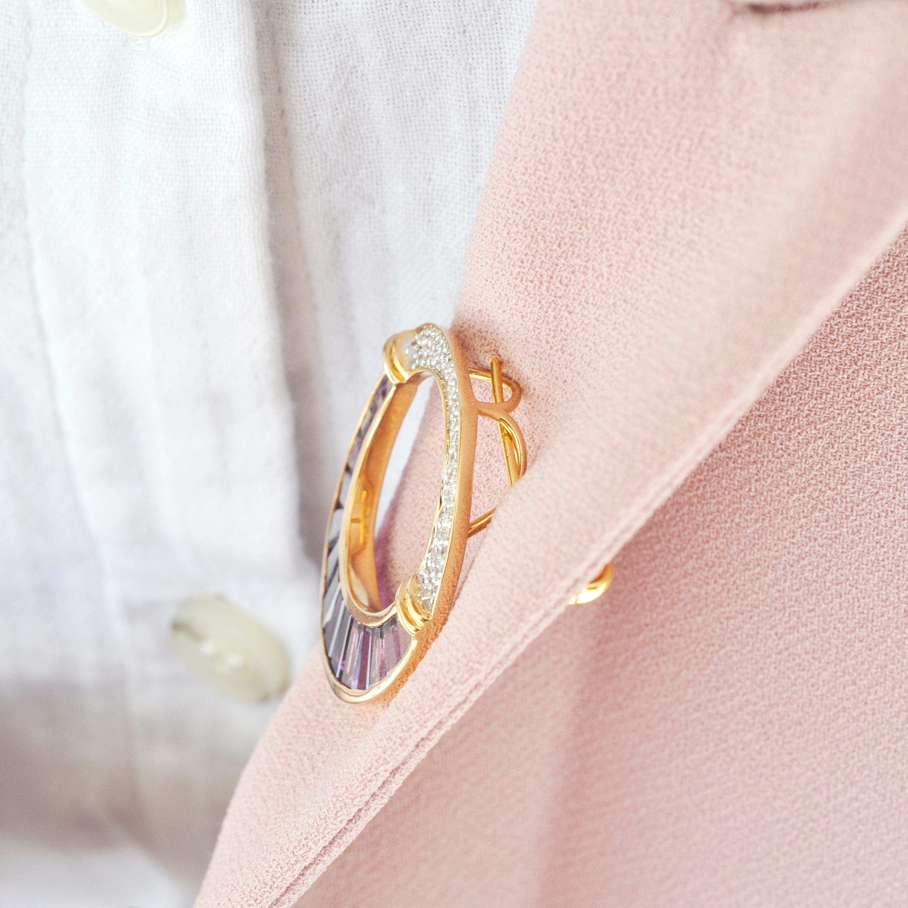 18 Karat Rose Gold Citrine Peach Tourmaline Diamond Pendant Necklace Brooch For Sale 10