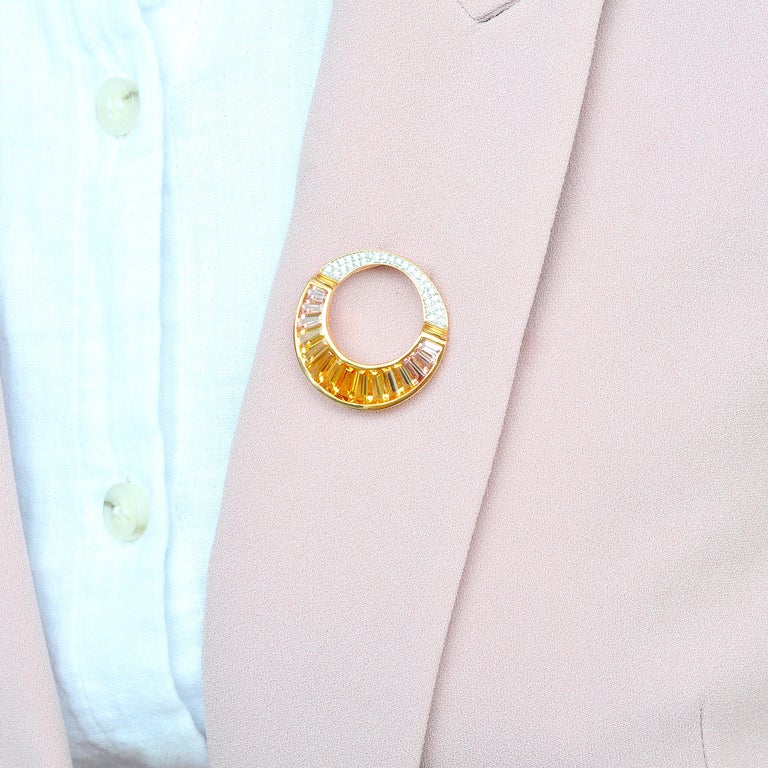 18 Karat Rose Gold Citrine Peach Tourmaline Diamond Pendant Necklace Brooch For Sale 11