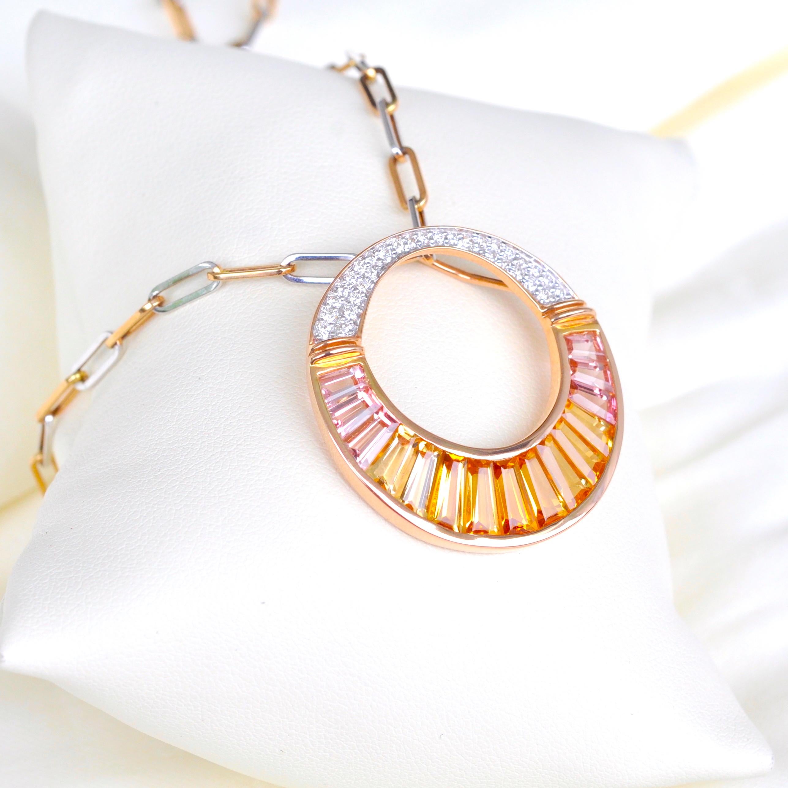 Contemporary 18 Karat Rose Gold Citrine Peach Tourmaline Diamond Pendant Necklace Brooch For Sale