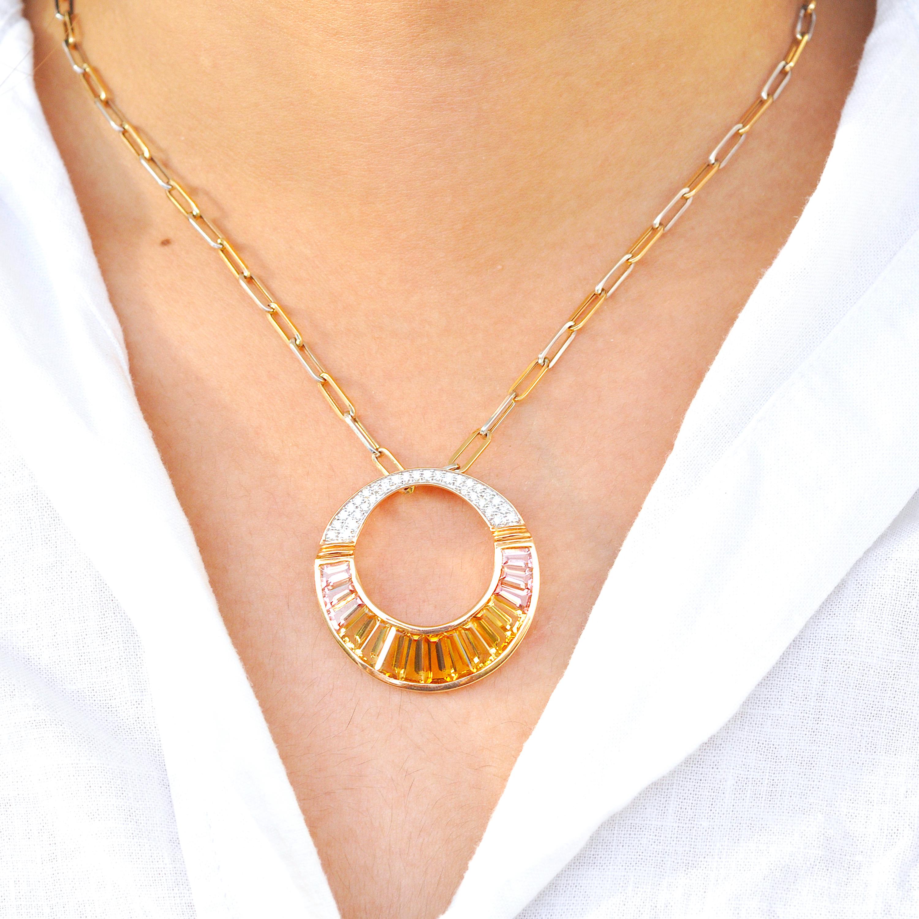 18 Karat Rose Gold Citrine Peach Tourmaline Diamond Pendant Necklace Brooch For Sale 5