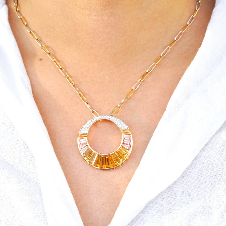18 Karat Rose Gold Citrine Peach Tourmaline Diamond Pendant Necklace Brooch For Sale 7