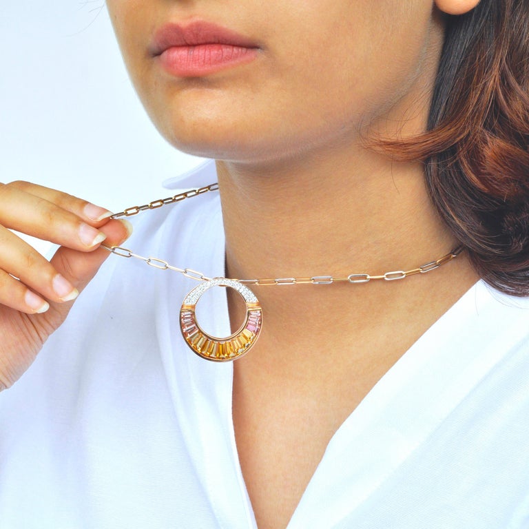 Contemporary 18 Karat Rose Gold Citrine Peach Tourmaline Diamond Pendant Necklace Brooch For Sale