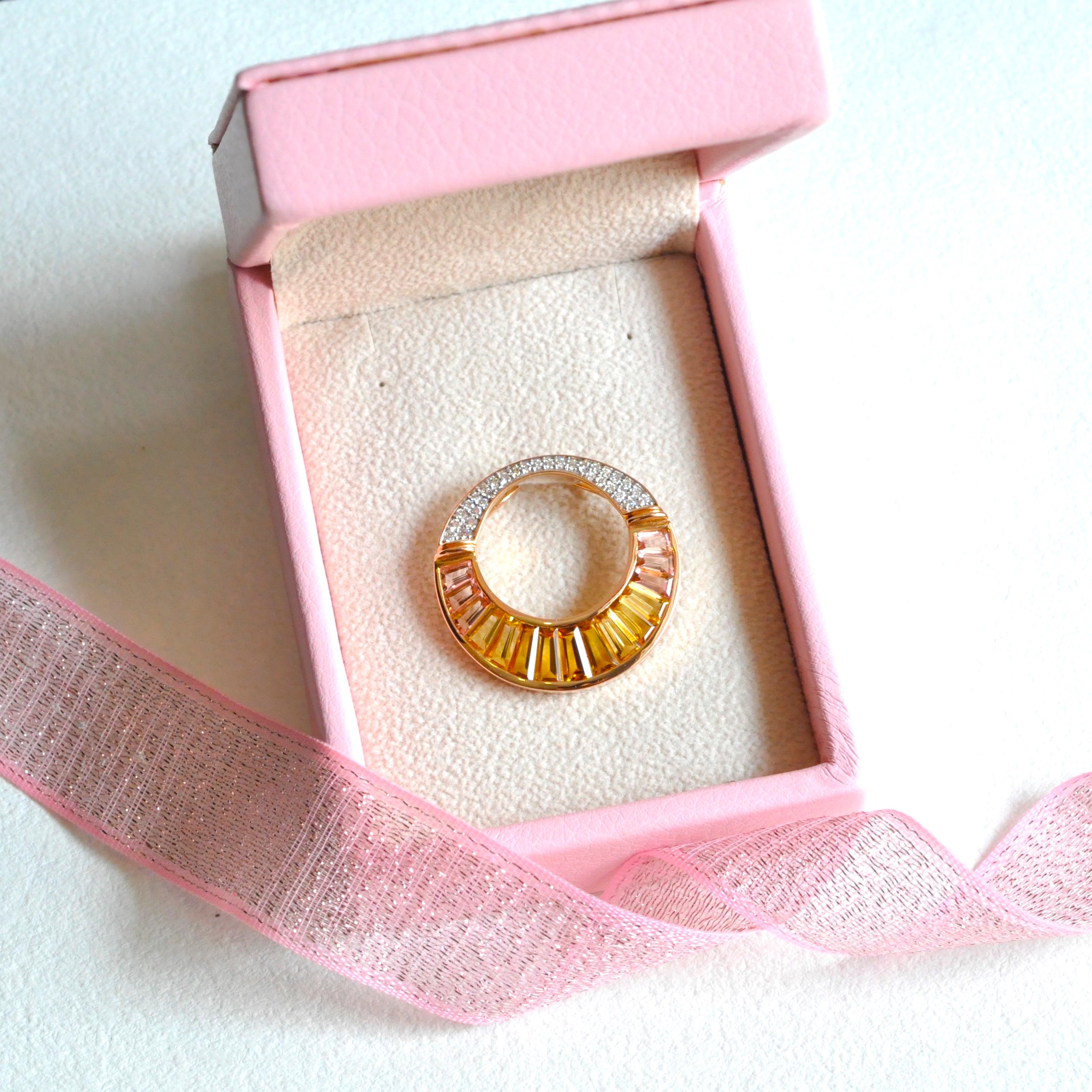 18 Karat Rose Gold Citrine Peach Tourmaline Diamond Pendant Necklace Brooch For Sale 2
