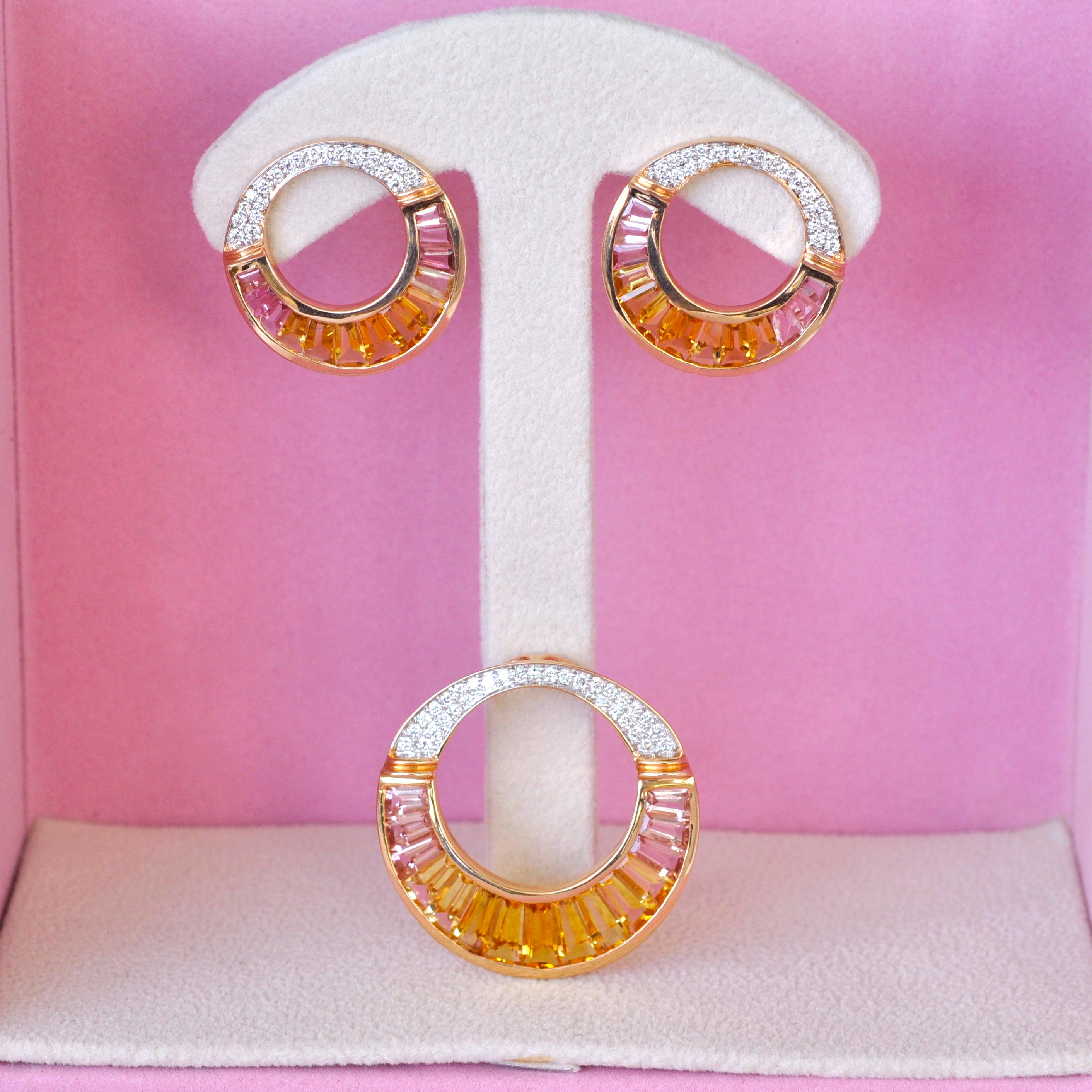 18 Karat Rose Gold Citrine Peach Tourmaline Diamond Pendant Necklace Brooch For Sale 3