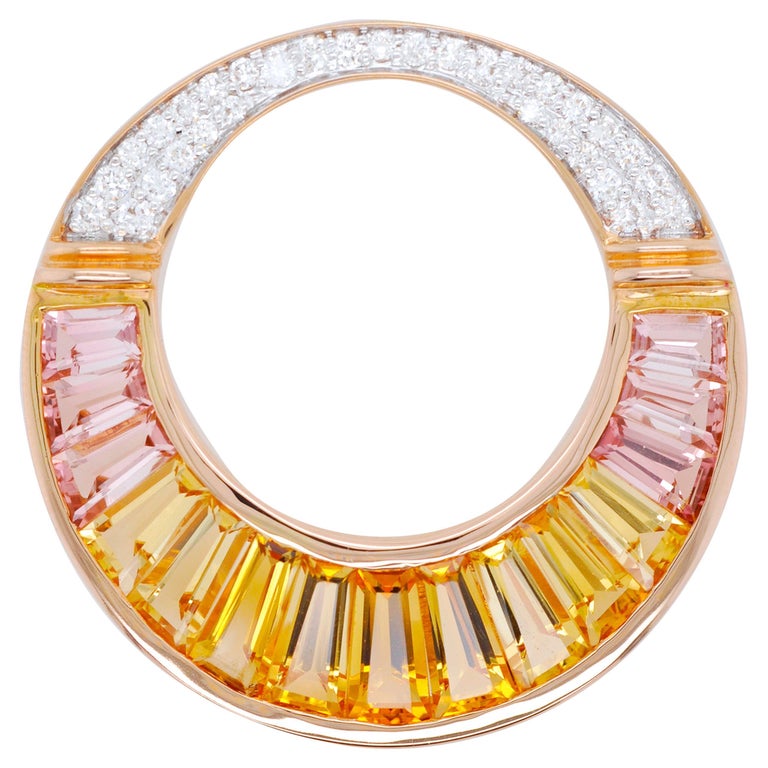 18 Karat Rose Gold Citrine Peach Tourmaline Diamond Pendant Necklace Brooch For Sale
