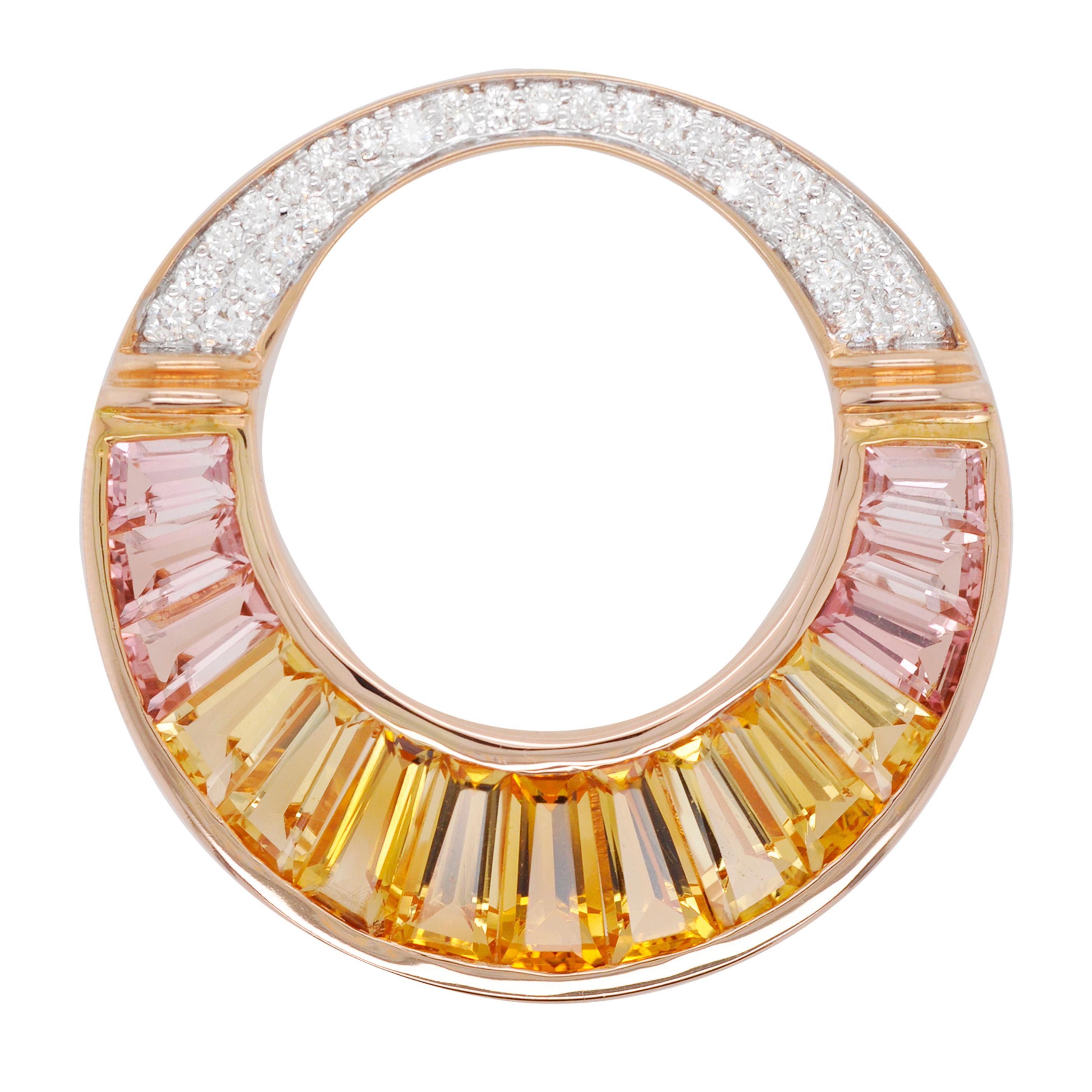18 Karat Rose Gold Citrine Peach Tourmaline Diamond Pendant Necklace Earring Set For Sale 1