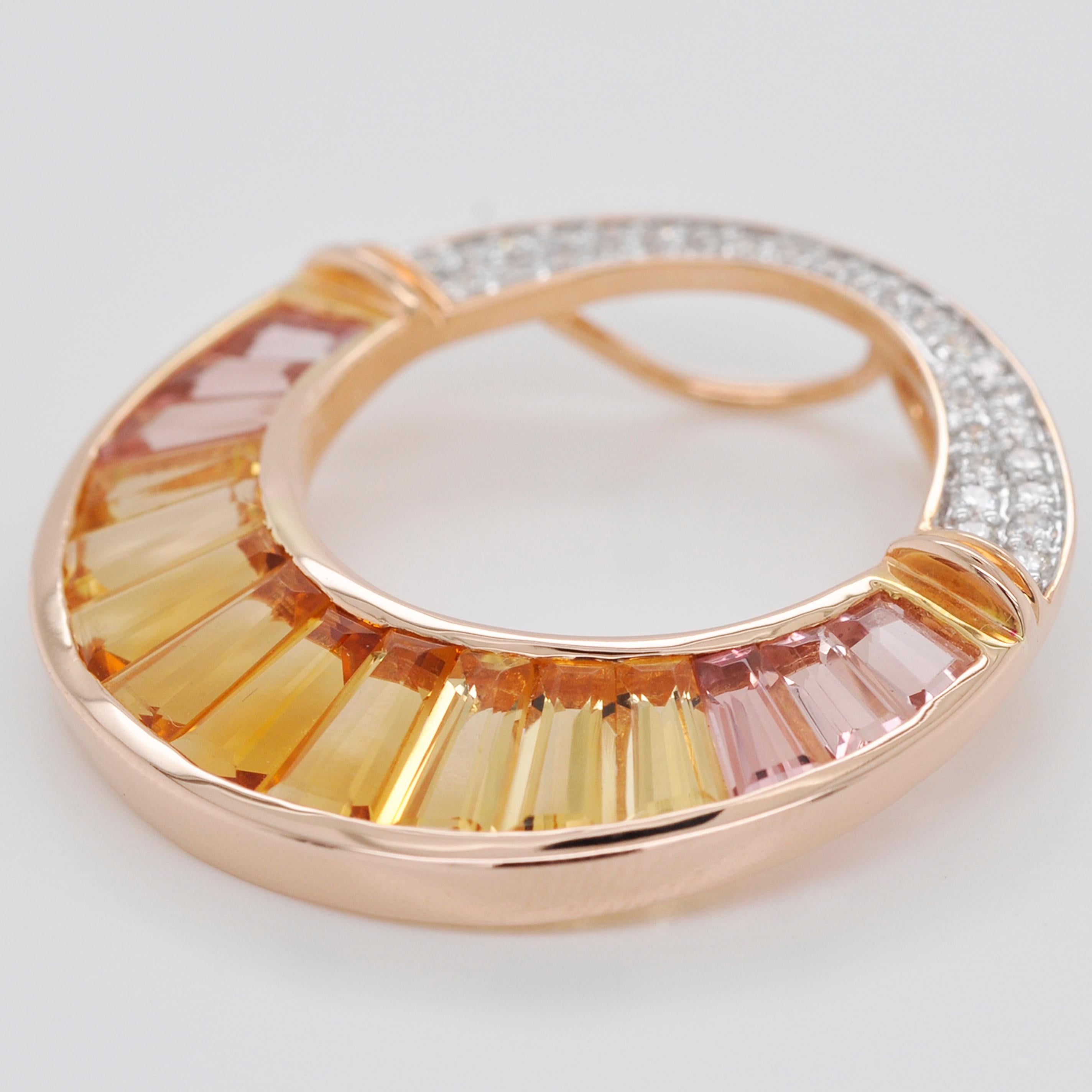 18 Karat Rose Gold Citrine Peach Tourmaline Diamond Pendant Necklace Earring Set For Sale 7