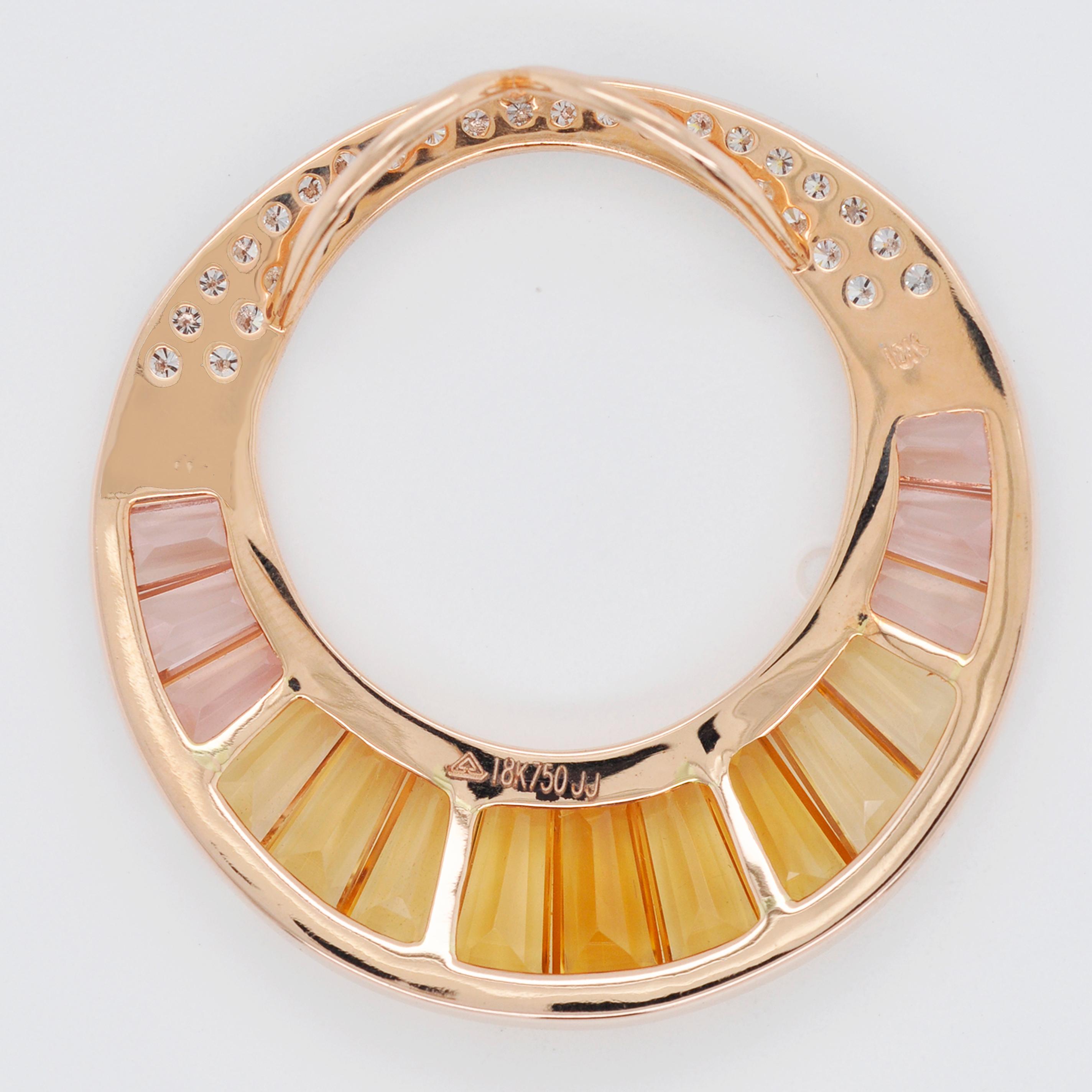 18 Karat Rose Gold Citrine Peach Tourmaline Diamond Pendant Necklace Earring Set For Sale 8