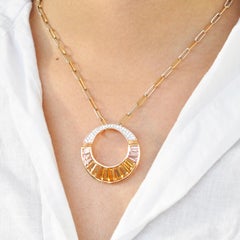 14 Karat Rose Gold Citrin Pfirsich Turmalin Diamant Anhänger Halskette Ohrring Set