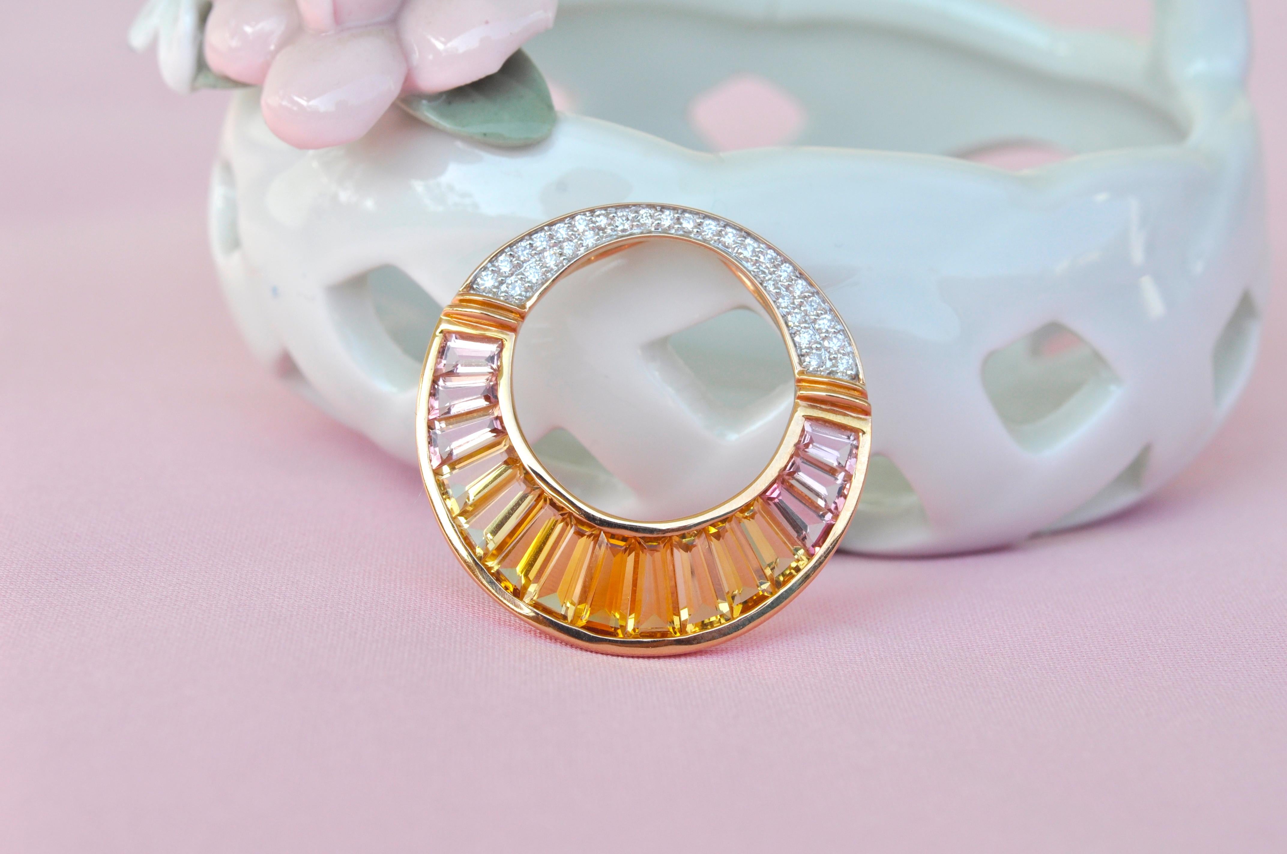 18 Karat Rose Gold Citrine Peach Tourmaline Diamond Pendant Necklace Earring Set For Sale 9