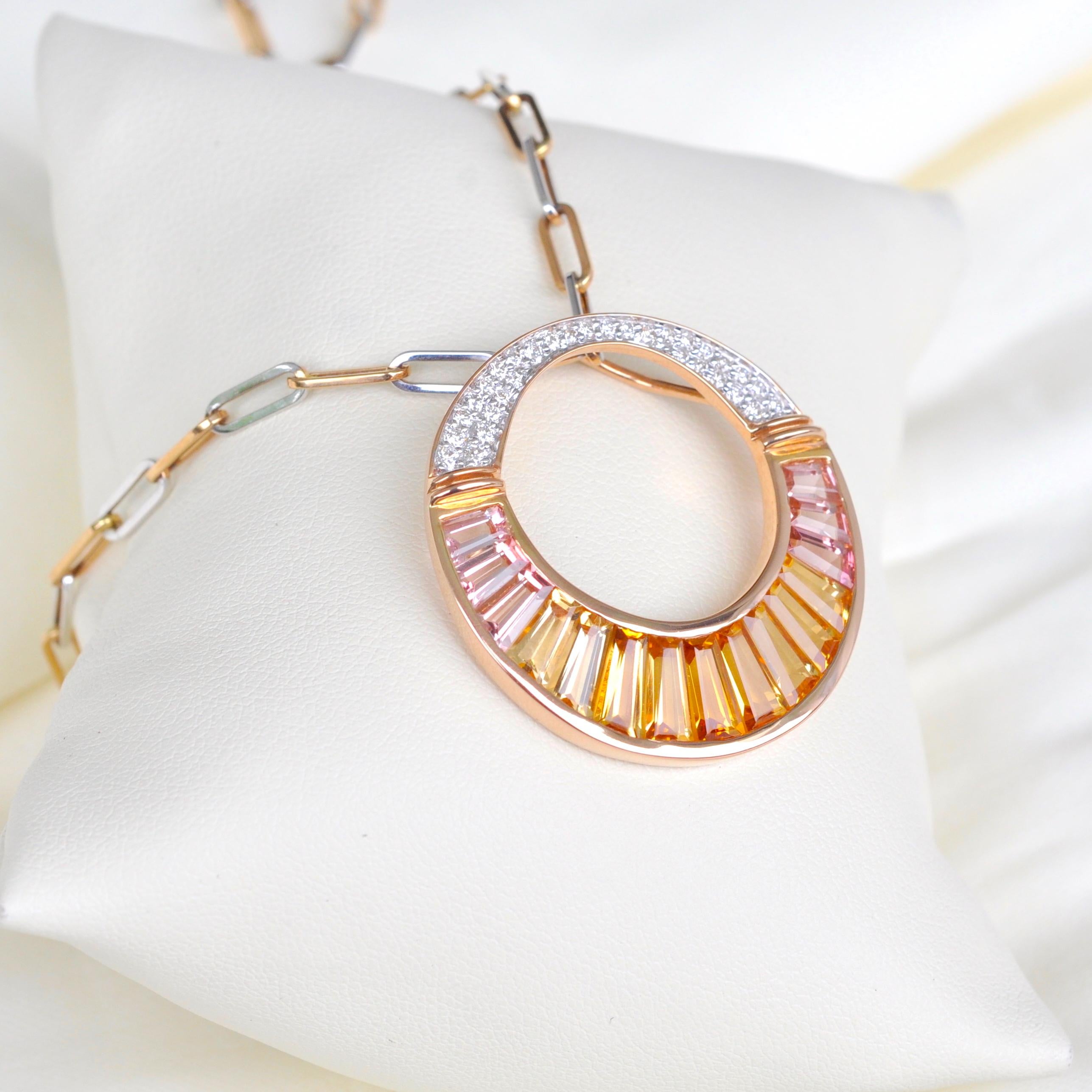 18 Karat Rose Gold Citrine Peach Tourmaline Diamond Pendant Necklace Earring Set For Sale 11