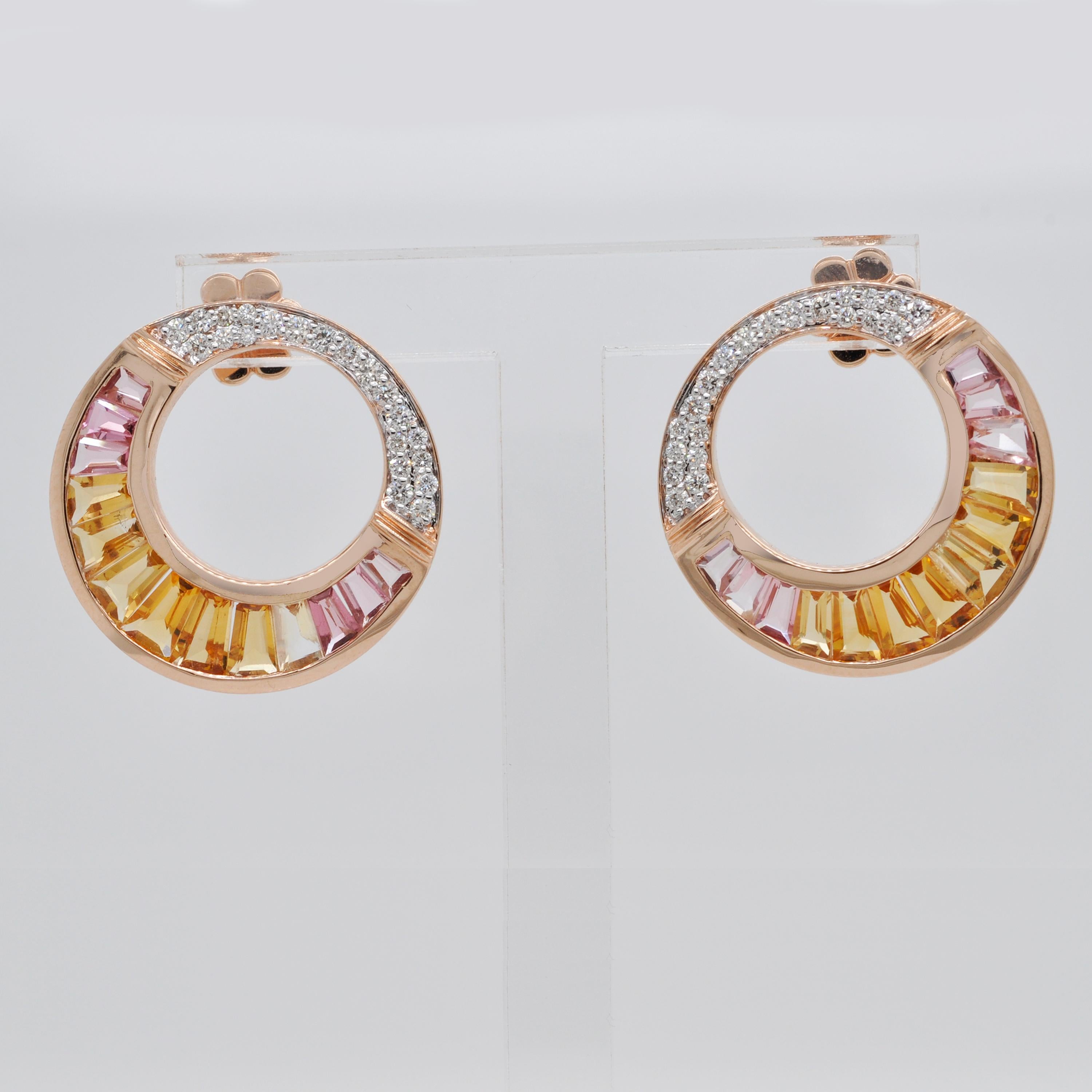18 Karat Rose Gold Citrine Peach Tourmaline Diamond Pendant Necklace Earring Set In New Condition For Sale In Jaipur, Rajasthan