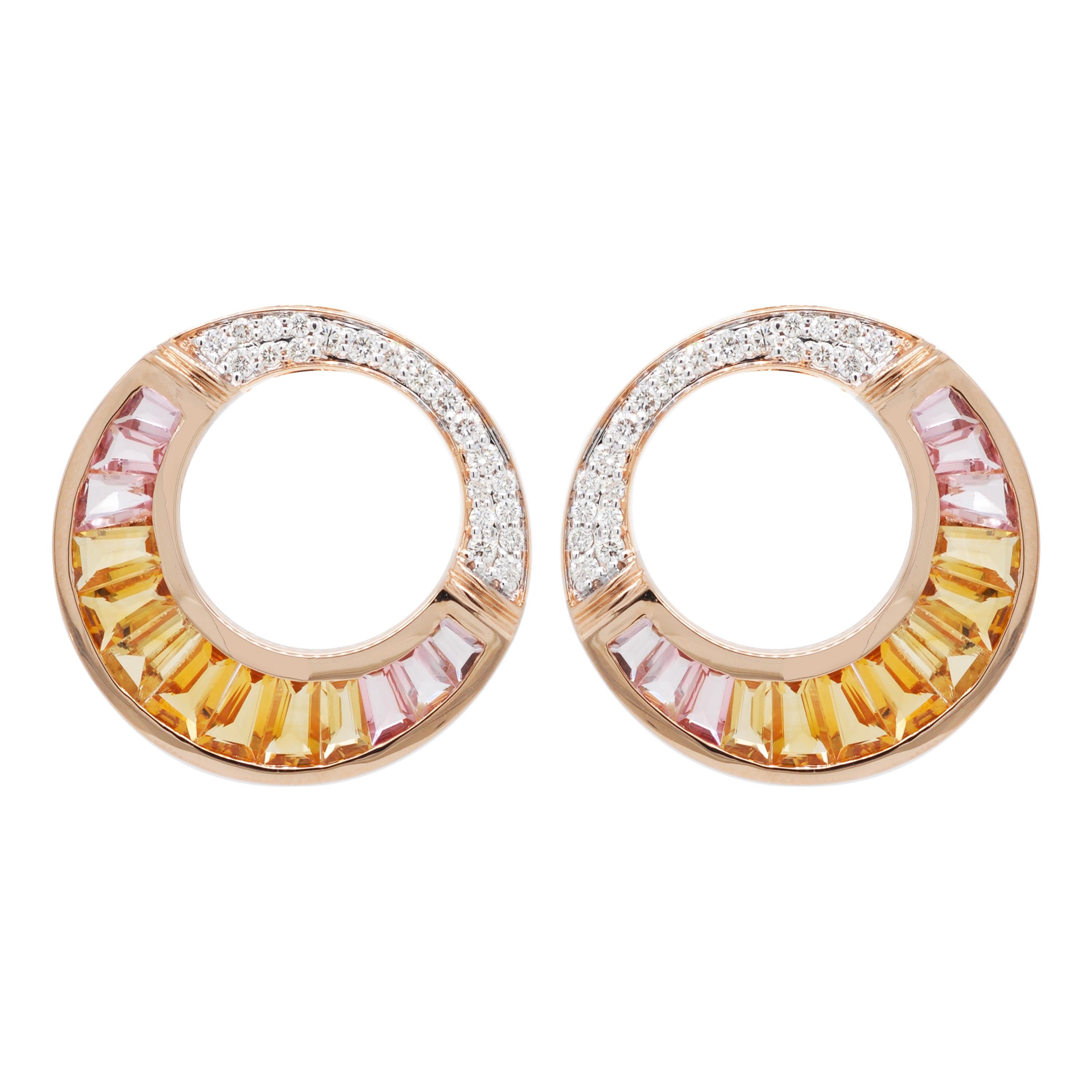18 Karat Rose Gold Citrine Peach Tourmaline Diamond Pendant Necklace Earring Set For Sale 2