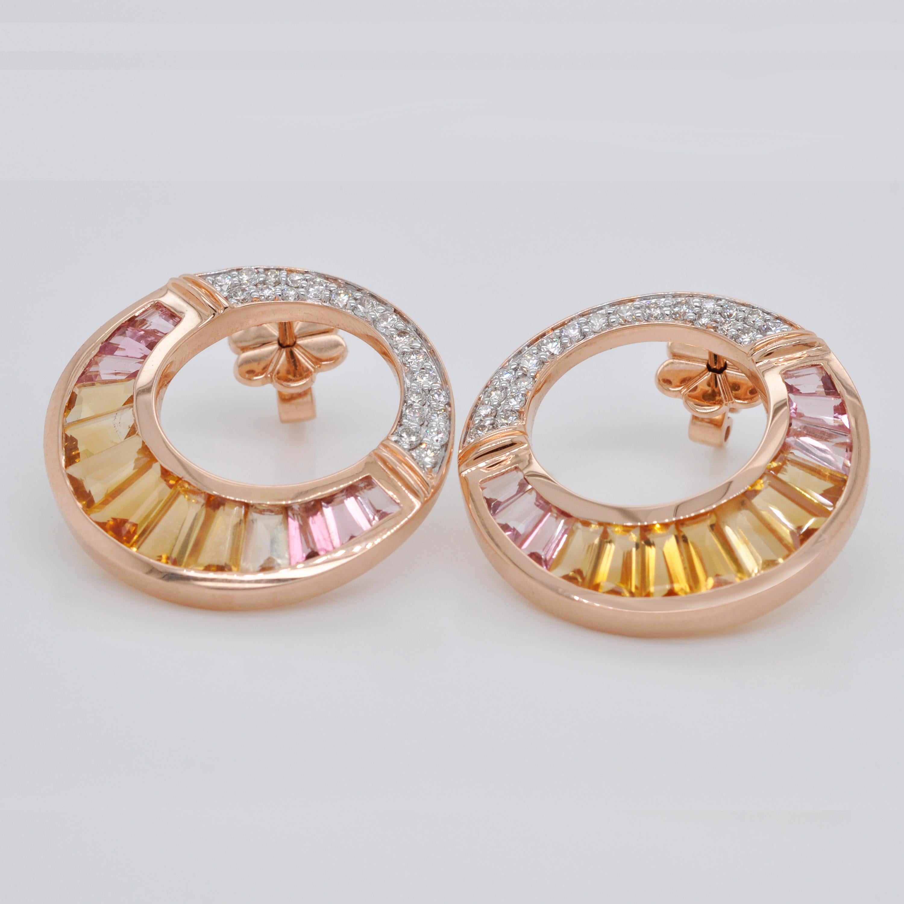 18 Karat Rose Gold Citrine Peach Tourmaline Diamond Pendant Necklace Earring Set For Sale 3