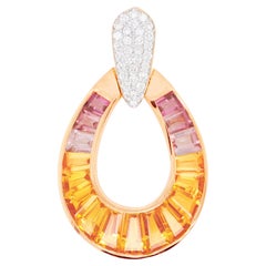 Pendentif poire en or rose 18 carats, citrine, tourmaline rose et diamant baguette