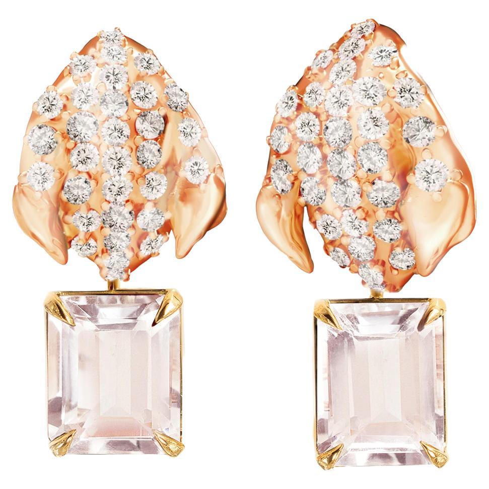 Rose Gold Clip-On Earrings with Sixty Diamonds and Morganites