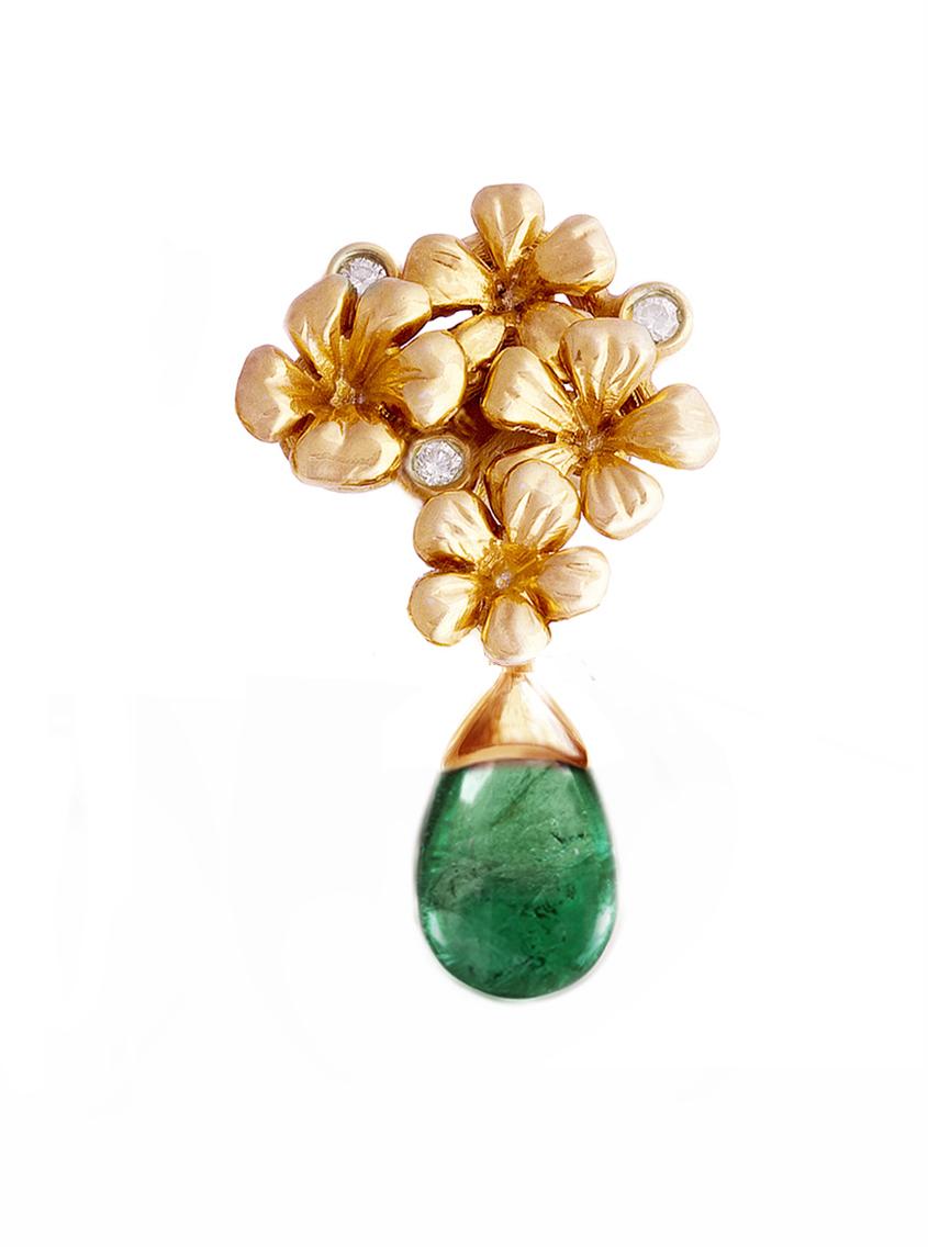 Artist Emeralds Eighteen Karat Rose Gold Cocktail Earrings with Diamonds For Sale
