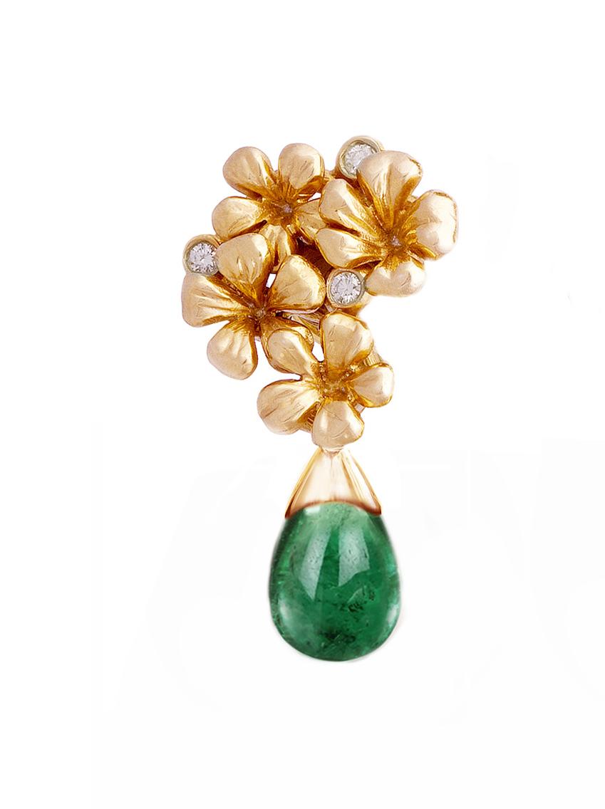 Emerald Cut Emeralds Eighteen Karat Rose Gold Cocktail Earrings with Diamonds For Sale