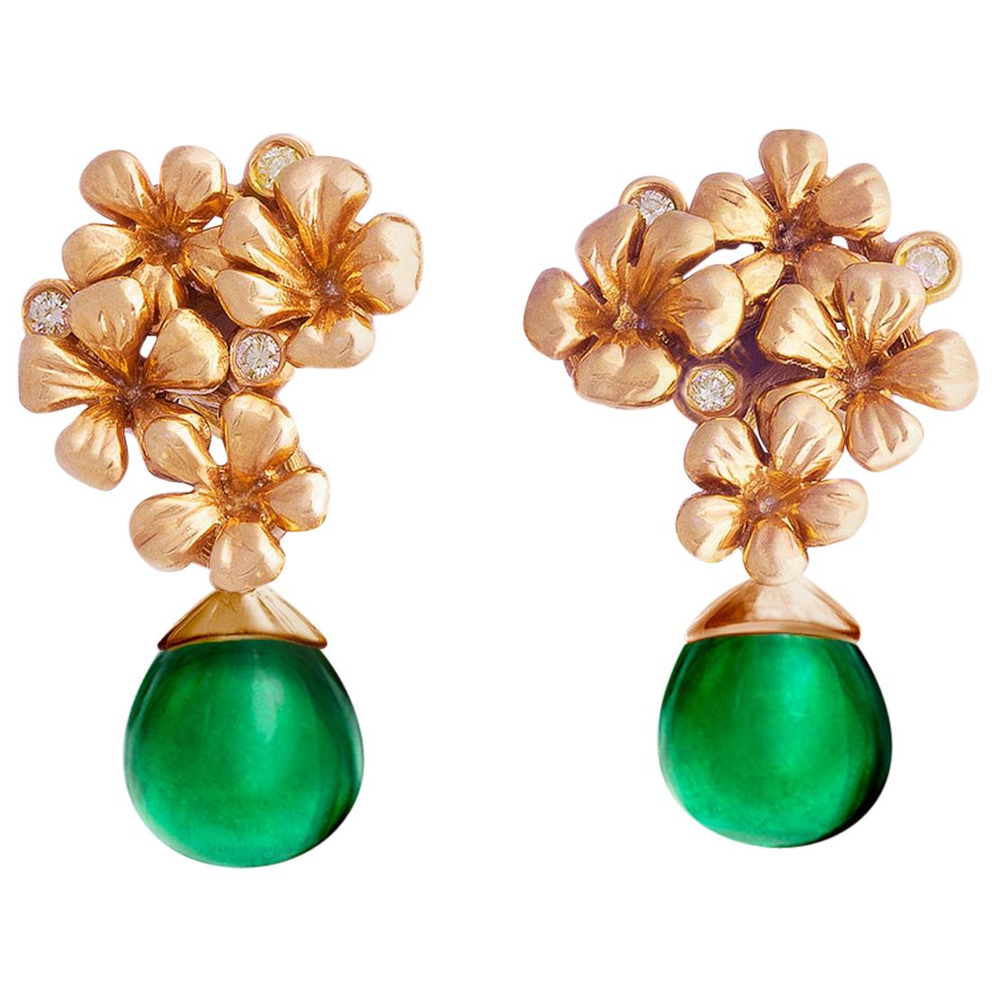 Emeralds Eighteen Karat Rose Gold Cocktail Earrings with Diamonds For Sale