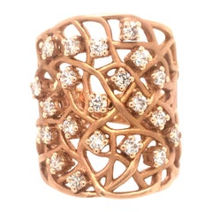 18 Karat Rose Gold Cocktail Ring 0.95 Carat of Diamonds Made in Italy